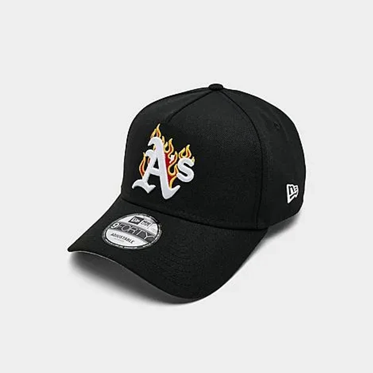 New Era A's MLB Flames 9FORTY A-Frame Snapback Hat in Black/White