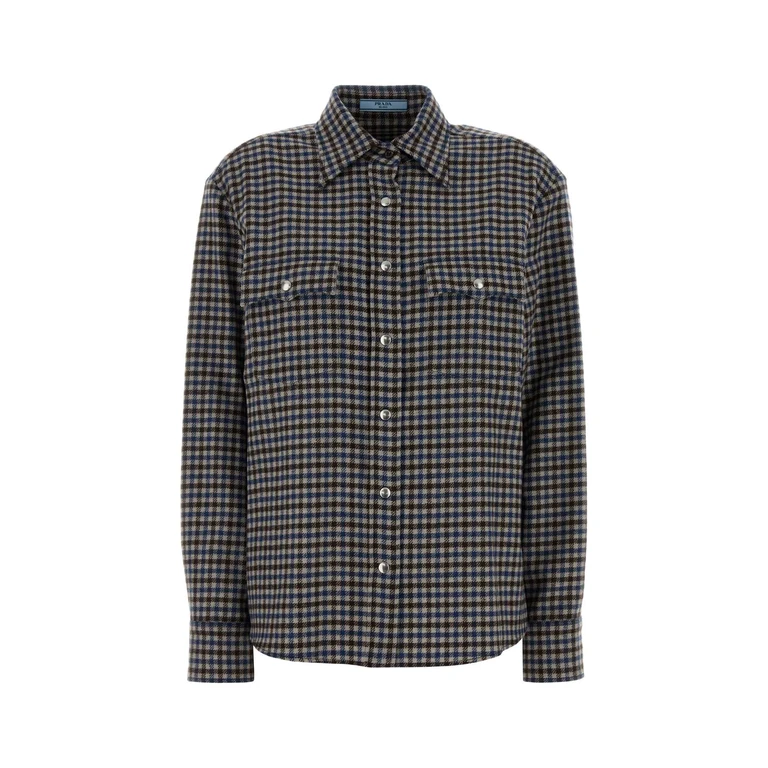 Prada Embroidered Wool Shirt Ebano Exterior: Virgin Camicie - Women