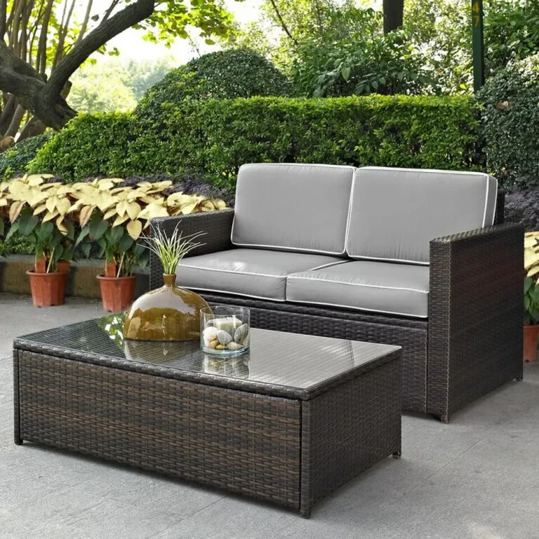 Palm Harbor 2 Piece Gray and Wicker Loveseat and Table Set