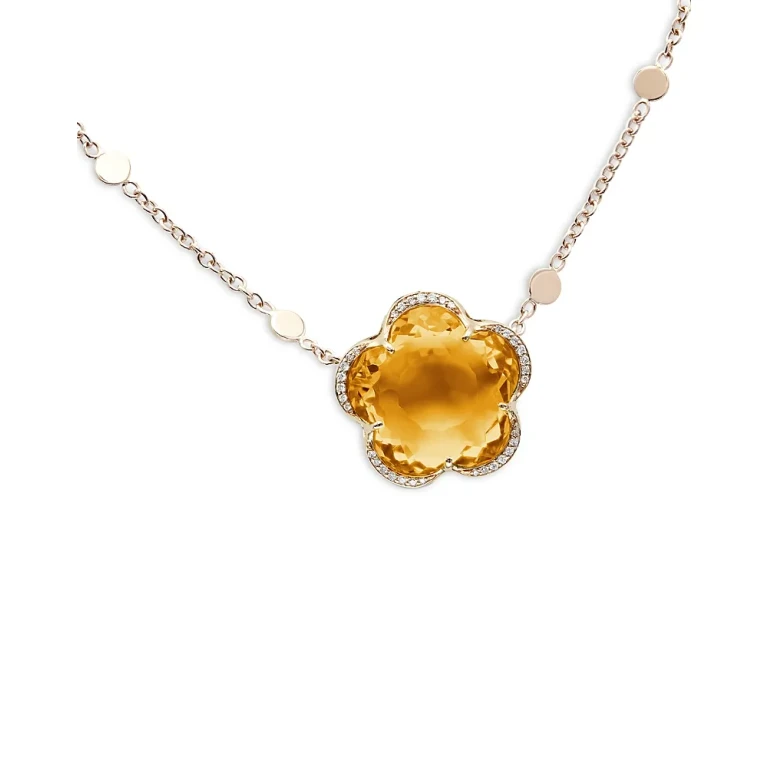 Pasquale Bruni 18K Rose Gold Bon Ton Citrine & Diamond Flower Pendant Necklace, 17.2