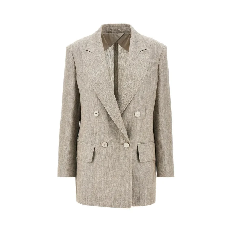 Max Mara Chevron linnen jas met dubbele rij knopen