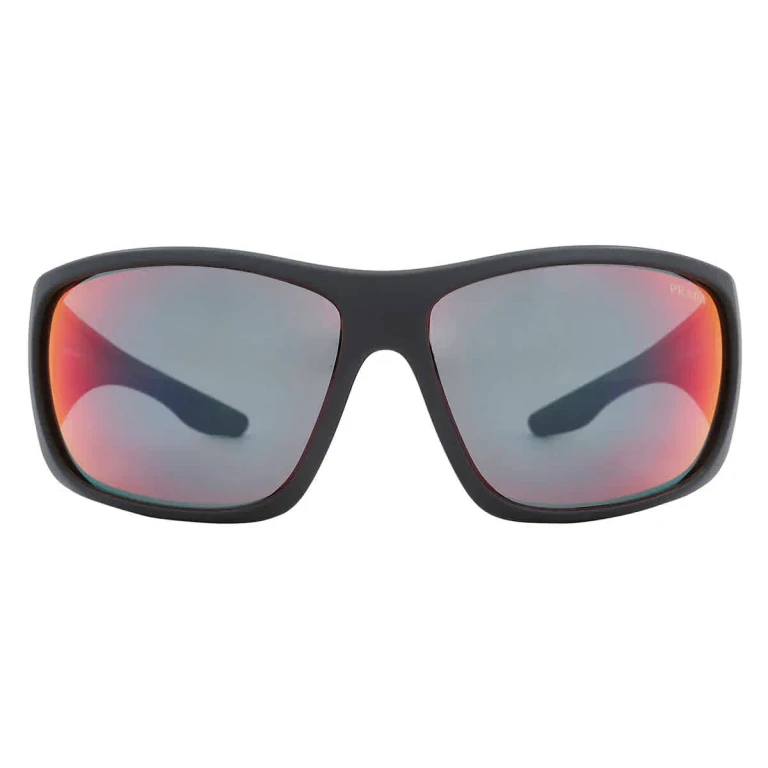 Prada Linea Rossa Dark Grey Mirror Blue/Red Wrap Mens Sunglasses PS04VS 1BO9Q1 66
