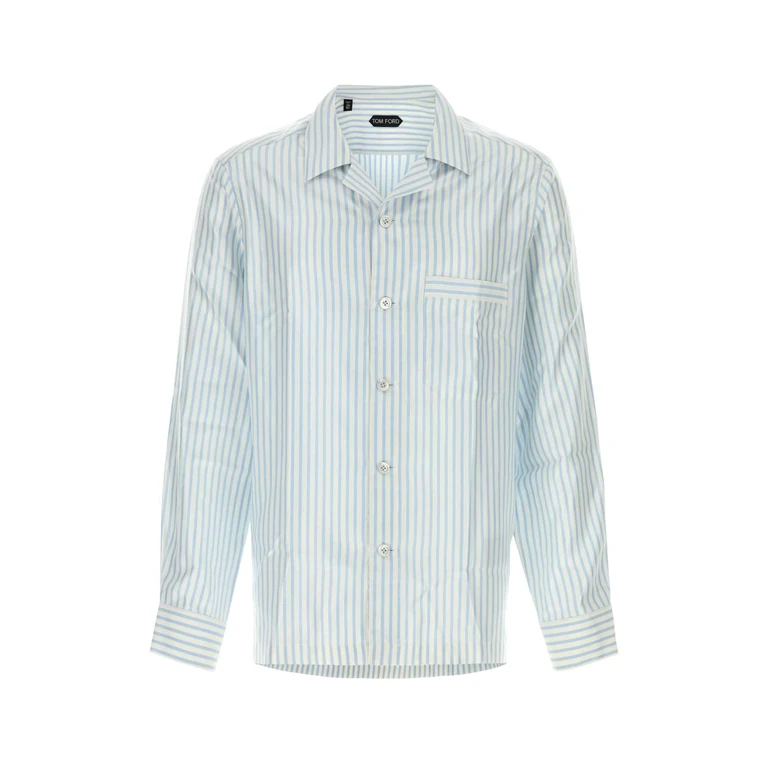Tom Ford Embroidered Satin Shirt Whitelightblue Silk Camicie - Men
