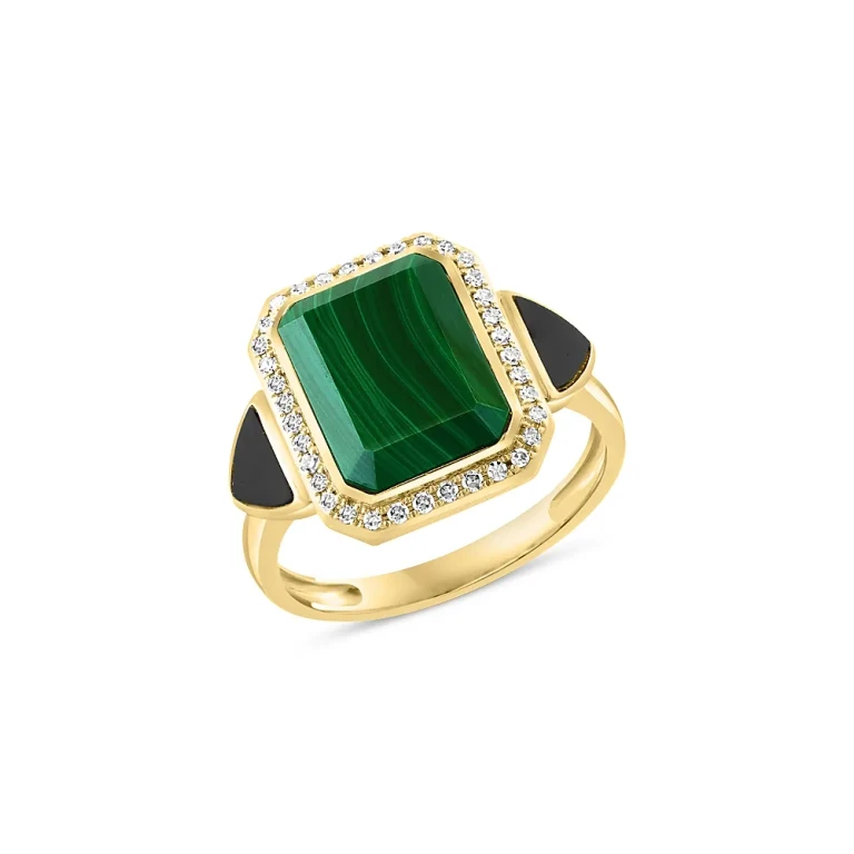 Malachite, Onyx & Diamond Ring in 14K Yellow Gold