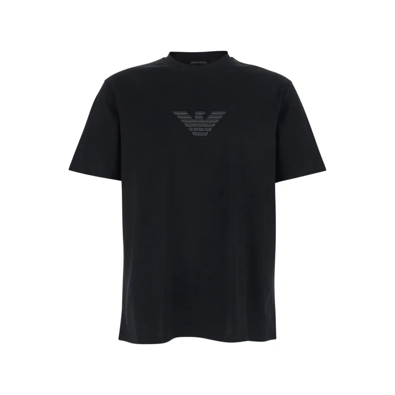 Emporio Armani Black Crew Neck T-shirt With Front Logo In Cotton For Men