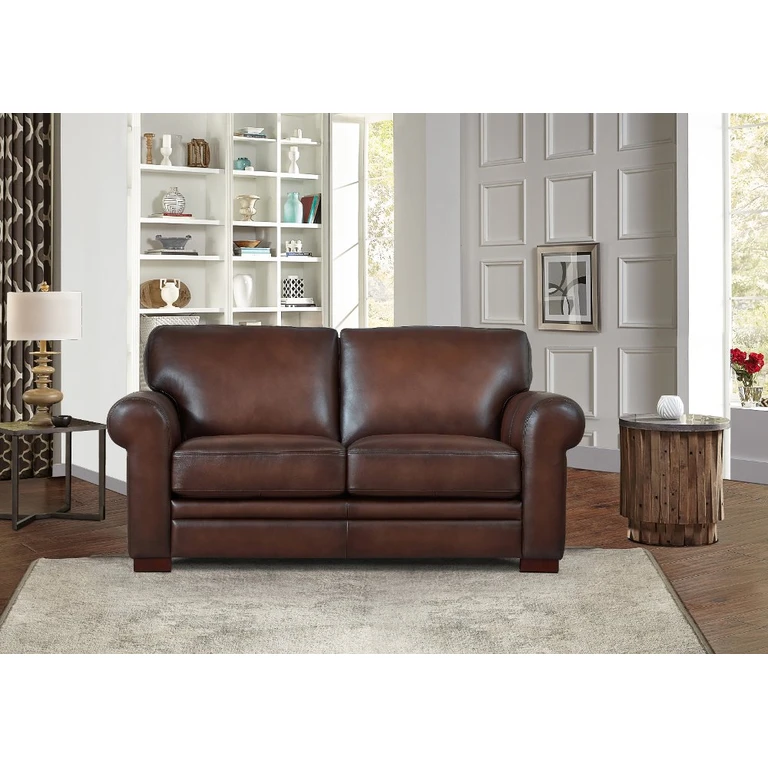 Eglinton Brown Leather Loveseat