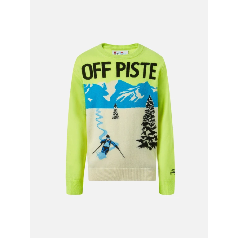 Mc2 Saint Barth Crewneck Douglas With Off-Piste Postcard Jacquard Fluo