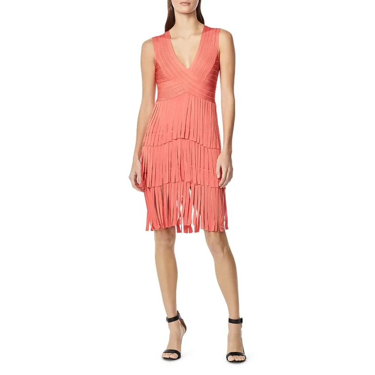 Herve Leger Sleeveless Fringed Dress