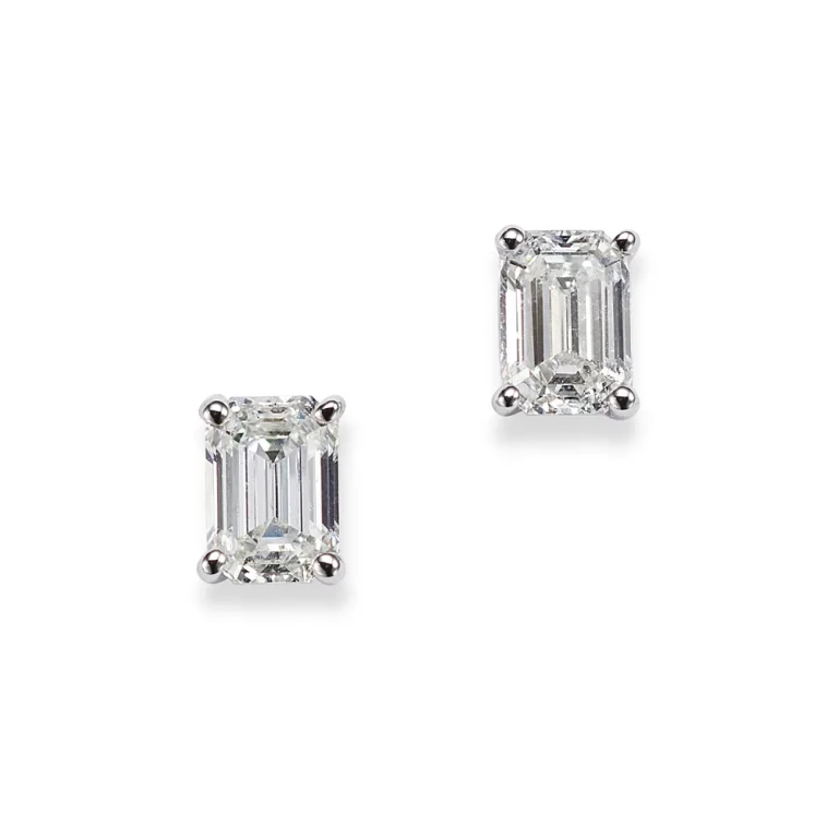 Diamond Emerald-Cut Stud Earrings in 14K White Gold, 0.50 tcw
