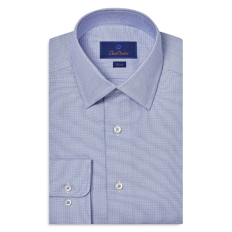 David Donahue Slim Fit Printed Dobby Dress Shirt