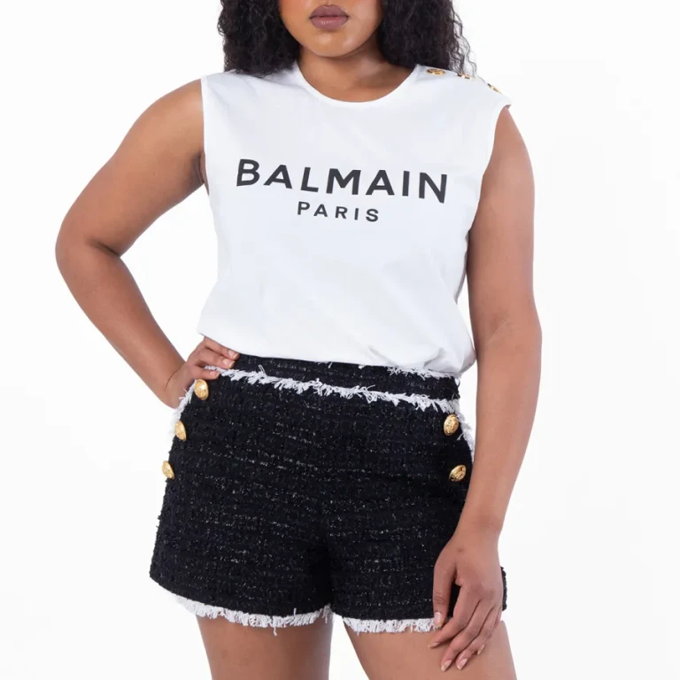Balmain Logo Print Button Embellished Tank Top