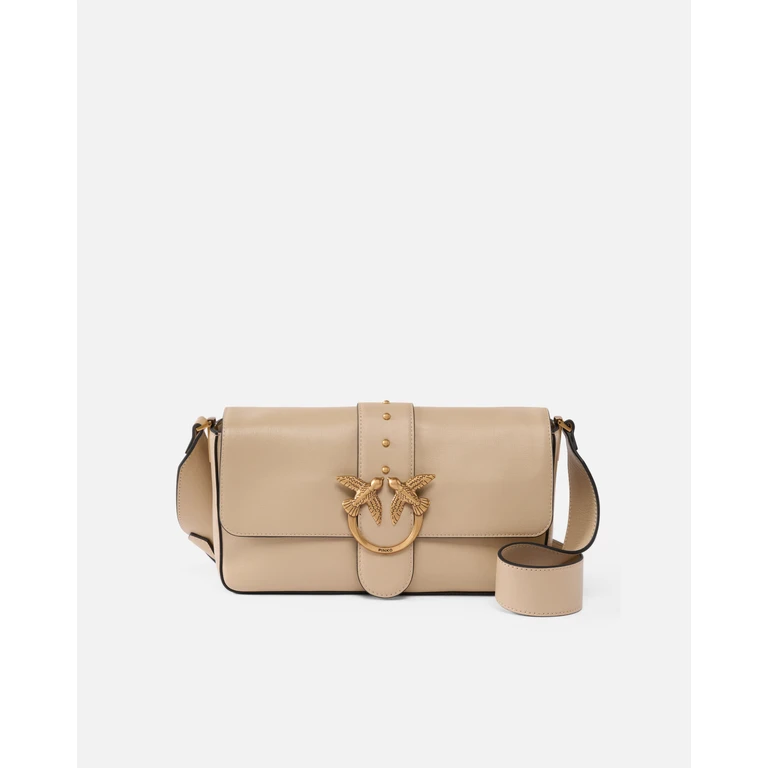 Pinko Love One Classic Slouchy Nude & Neutrals Calf Leather Bag - Women