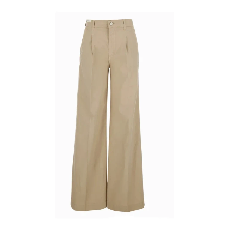 PT Torino Beige poppy Pants With Wide Leg And Front Pleats In Stretch Cotton For Women