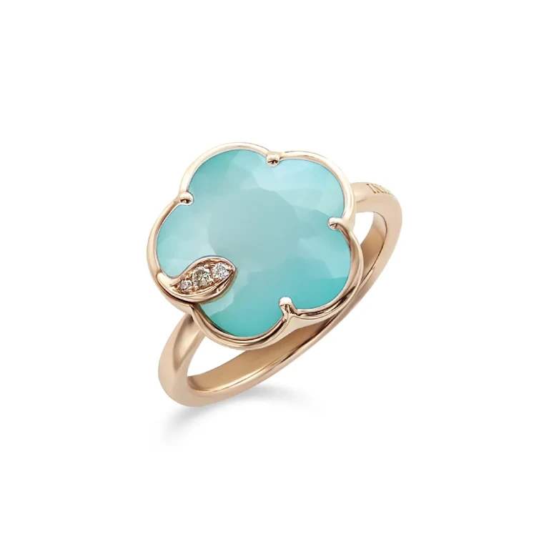 Pasquale Bruni 18K Rose Gold Petit Joli Turquoise & White Moonstone Doublet & Diamond Ring