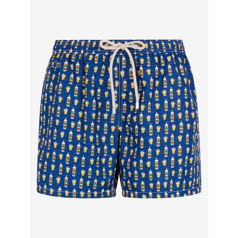 Mc2 Saint Barth Man Lightweight Fabric Swim-Shorts Lighting Micro Fantasy With Vov Bombardino Print Special Edition Blue Navy Swimshort - Men