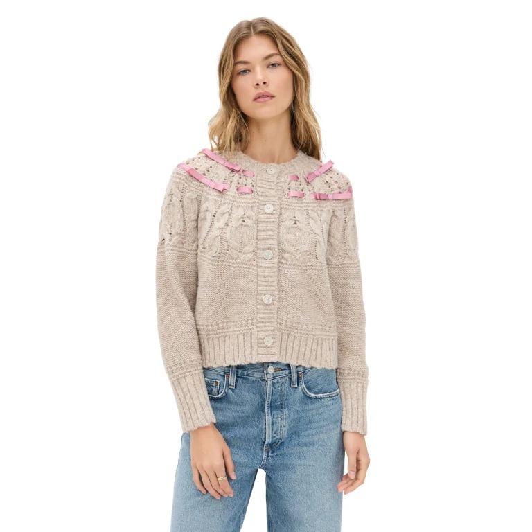 LoveShackFancy Clementian Cardigan Oatmeal Melange XXL