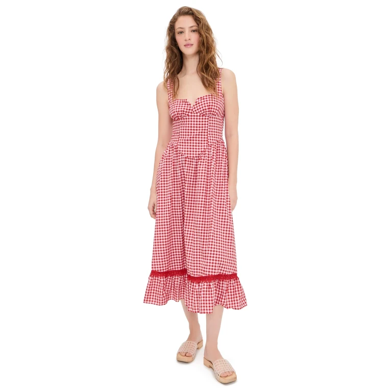 Peixoto Liam Midi Dress Sriracha Gingham XS