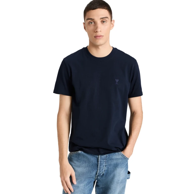 AMI ADC Unisex Classic Fit Tonal Logo Tee Night Blue.430 S