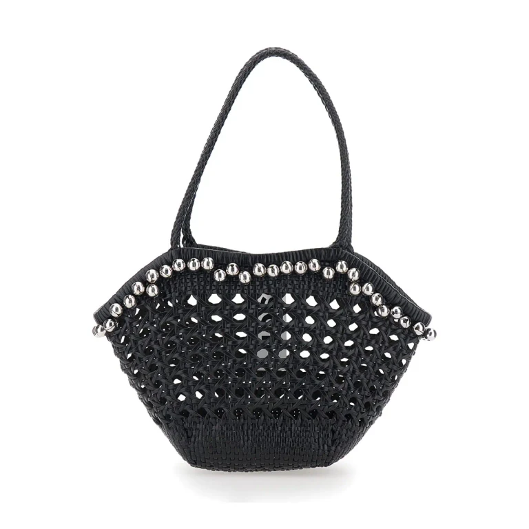 OSOI Shoulder Bag lip With Rounded Handles And Leather Bead Details In Black For Women