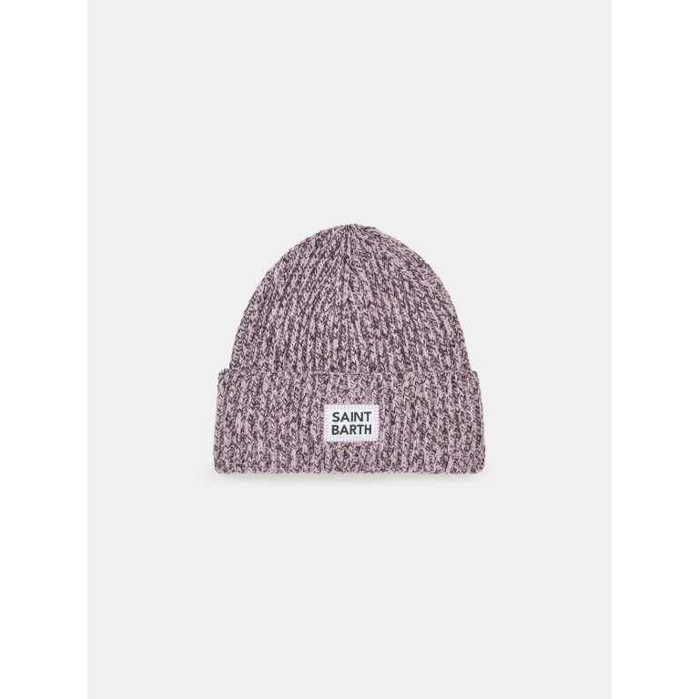 MC2 Saint Barth White And Pink Mouliné Beanie With Saint Barth Embroidery