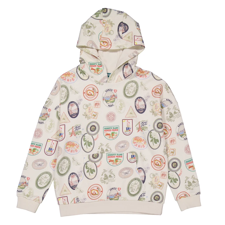 Kenzo Kids All-Over Graphic Print Cotton Hoodie