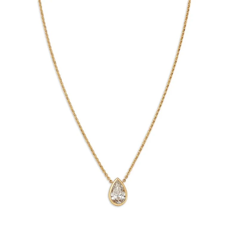 Luxe Collection Certified Lab Grown Diamond Pear Bezel Solitaire Pendant Necklace in 14K Yellow Gold, 1.5 tcw