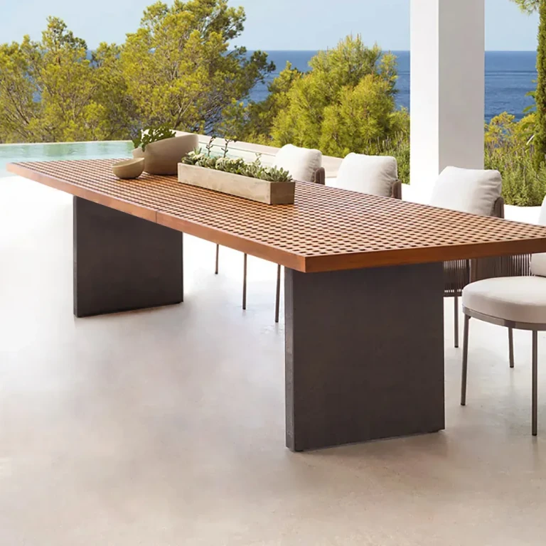 Grida Outdoor Teak & Aluminum Rectangular Dining Table, Seats 8 (94")