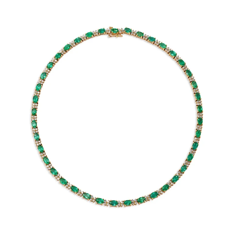 Emerald & Diamond Tennis Necklace in 14K Yellow Gold, 16