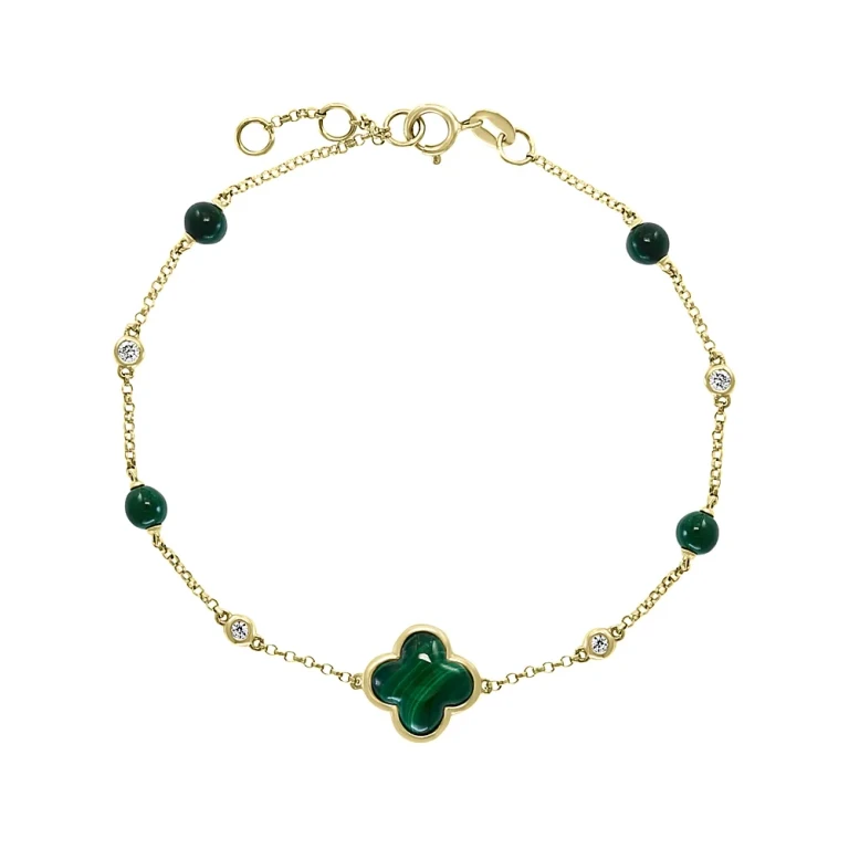 Malachite & Diamond Chain Bracelet in 14K Yellow Gold