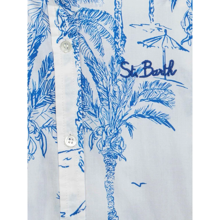 Mc2 Saint Barth Girl Cotton Dress Anastasie Jr With Toile De Jouy Print White