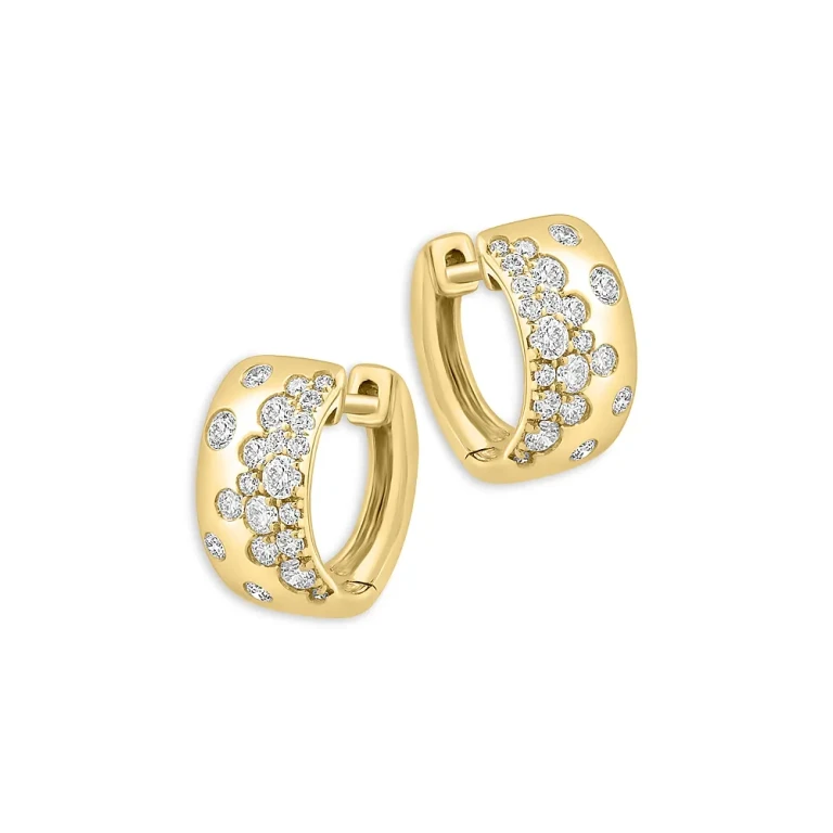 Scattered Diamond Huggie Hoop Earrings in 14K Yellow Gold, 0.5 tcw
