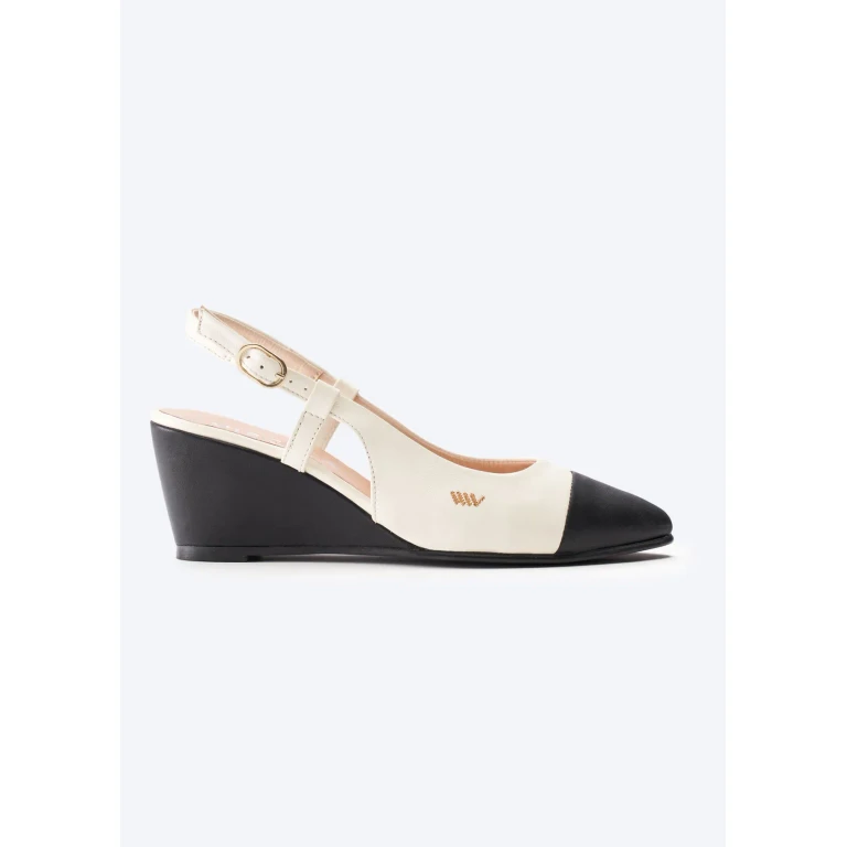 Tivoli Leather Wedges - White Black Tip / 5.5-6