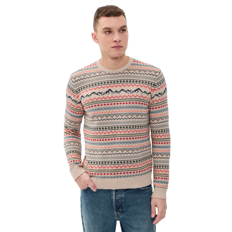 Marine Layer California Fair Isle Crew Sweater Oatmeal Multi XL