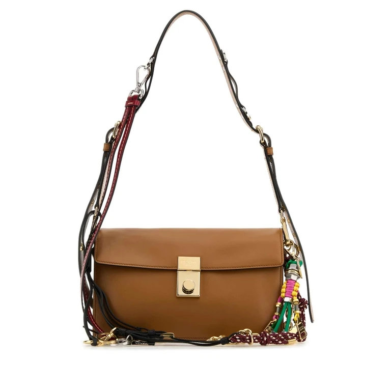 Caramel Leather Small Prada Soft Sound Shoulder Bag