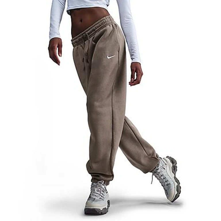 Nike Women's Sportswear Phoenix Fleece Oversized High-Waisted Jogger Pants in Mink Brown/Sail Size: XXS