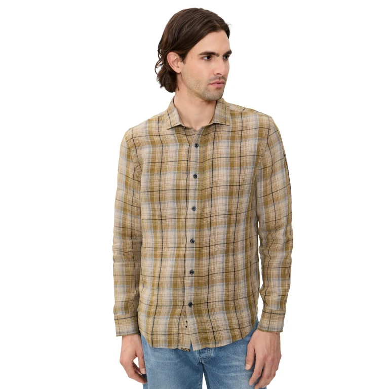 Billy Reid Dobby Plaid Linen Cedar Button Down Shirt Olive Multi XXL