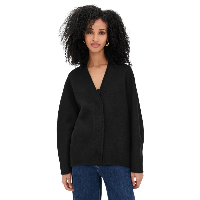 Long Wool Cardigan Black L