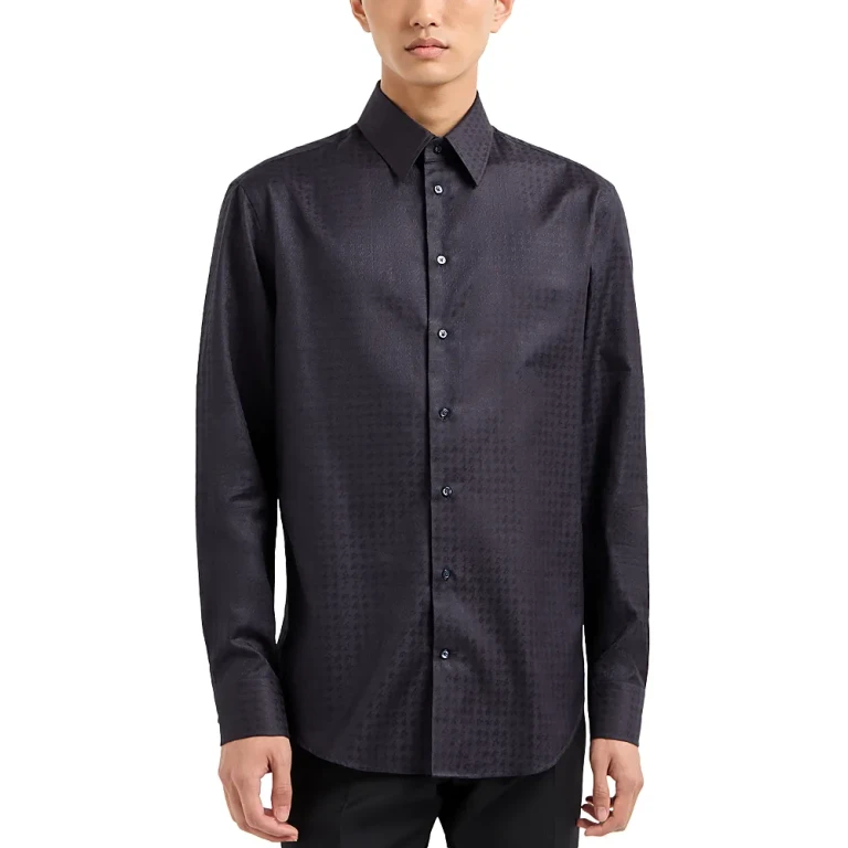 Emporio Armani Cotton Shirt with Allover Micro Jacquard Motif