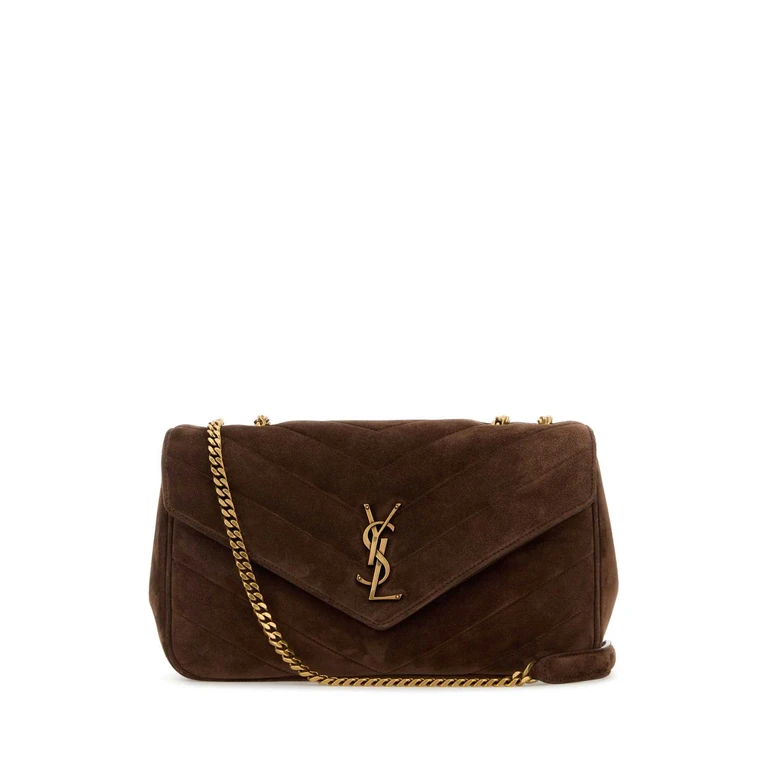Brown Suede Medium Loulou Shoulder Bag Barkbrown Borse A Tracolla - Women