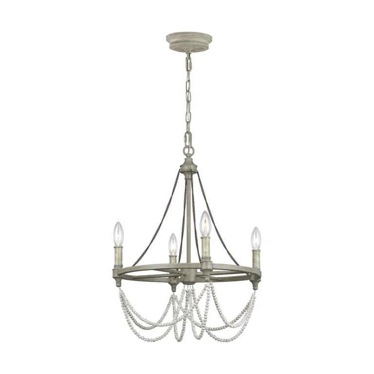 Visual Comfort Studio Beverly 4-Light Chandelier in French Washed Oak And Distressed White Wood by Sean Lavin