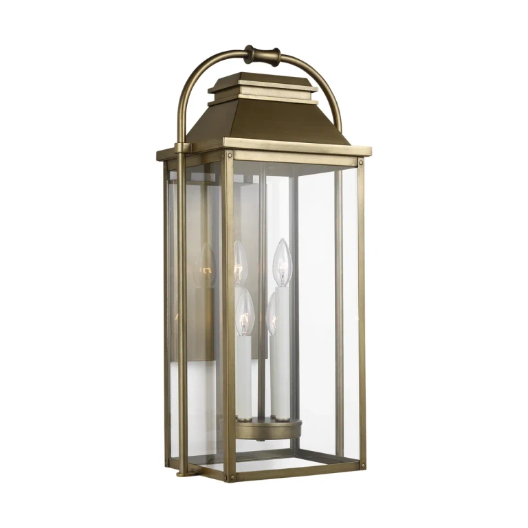 Visual Comfort Studio Wellsworth 4-Light Outdoor Wall Light in Painted Distressed Brass by Sean Lavin