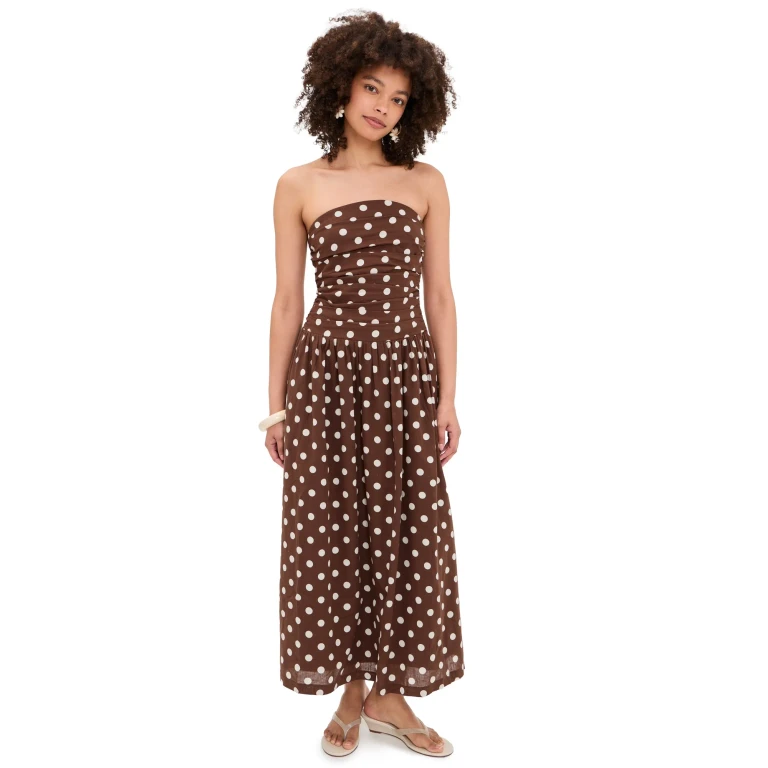 Joe's Jeans The Reina Maxi Dress Chocolate/Ecru Dot XL