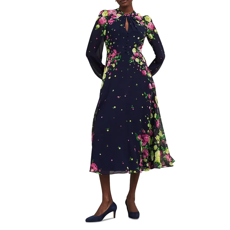 Hobbs London Eva Floral Print Silk Midi Dress