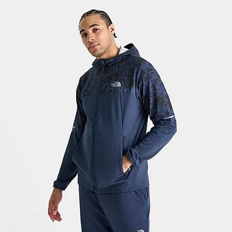 The North Face Men's Mittellegi Printed Woven Full-Zip Hoodie in Summit Navy/TNF Black Size: Small