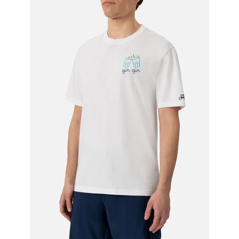 Mc2 Saint Barth Classic Fit Cotton Jersey T-Shirt Portofino With Gin Embroidery Insulti Luminosi Special Edition White - Men