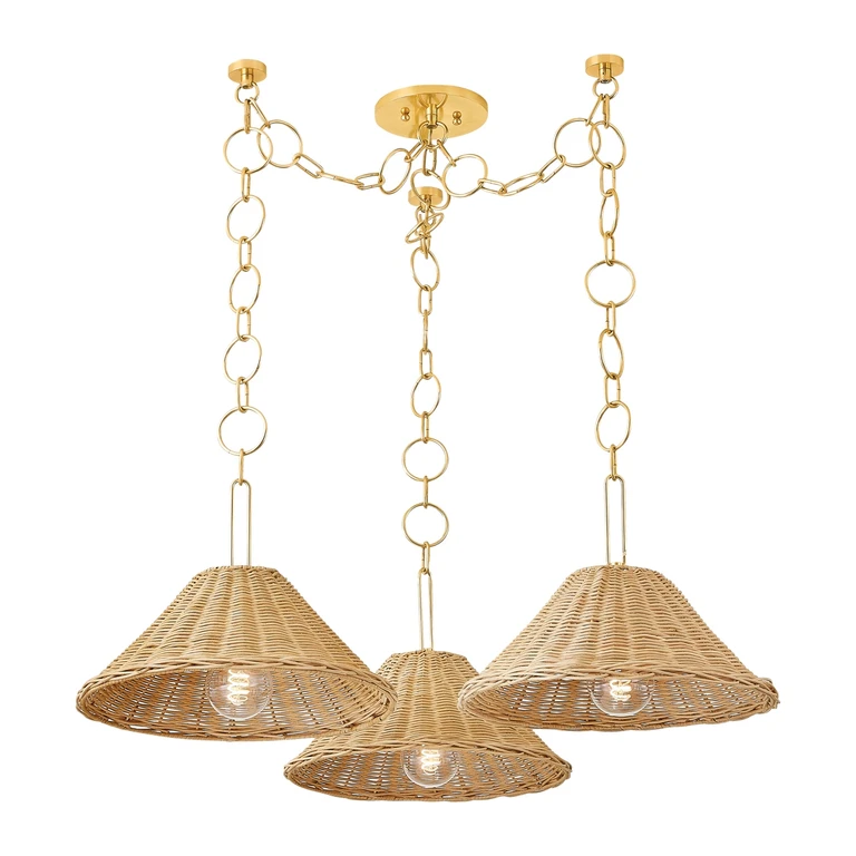 Aged Brass Three Light Chandelier from the Dalia Collection