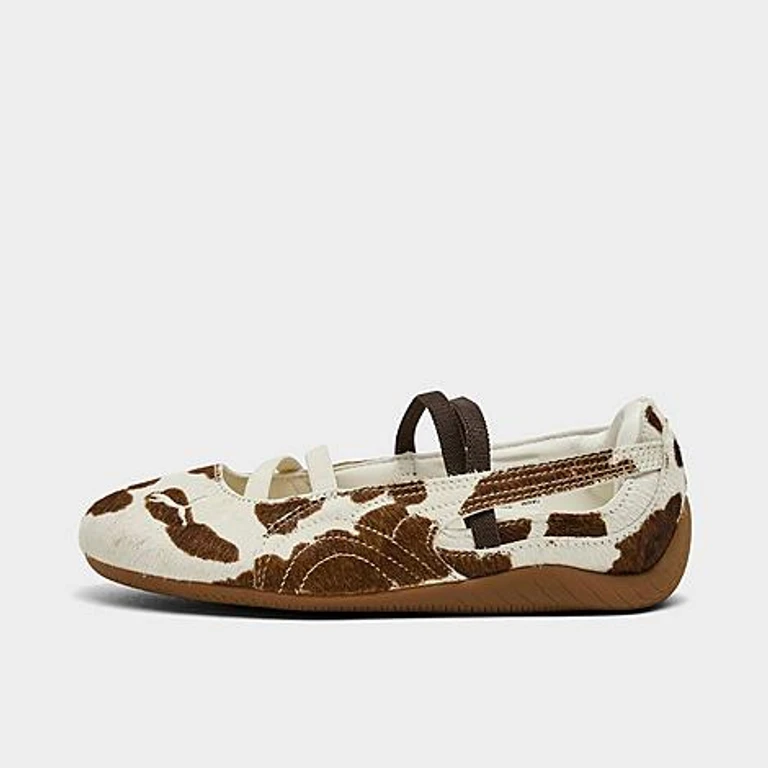 Women's Puma Speedcat Cow Print Ballet Shoes in Chocolate Brown/Warm White Size: 5.5