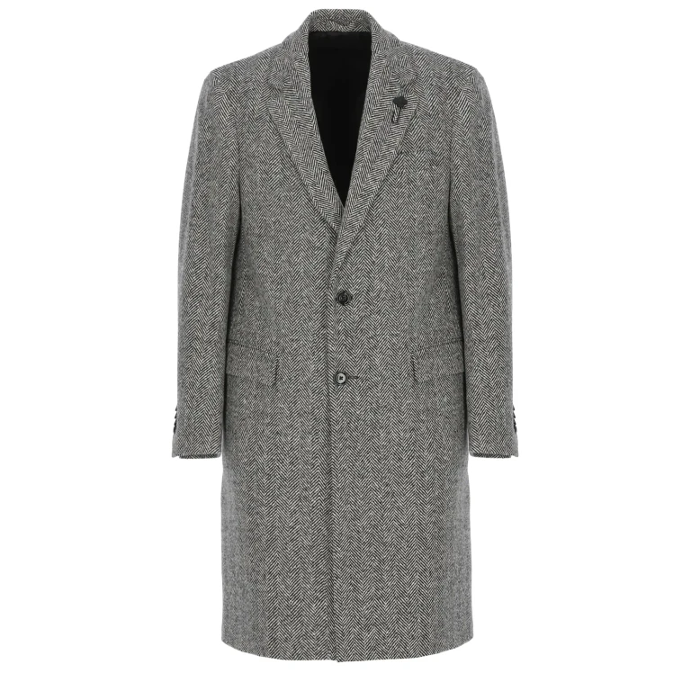 Lardini Grey Single-breasted Coat With Classic Lapels In Wool Man