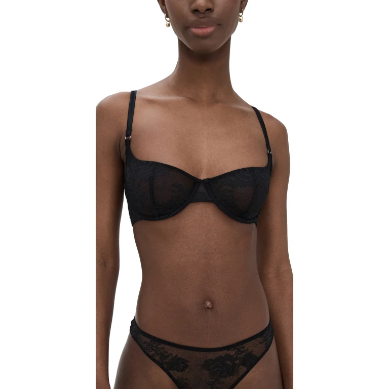 Fleur du Mal Bouquet Lace Scooped Balconette Bra Black 36D