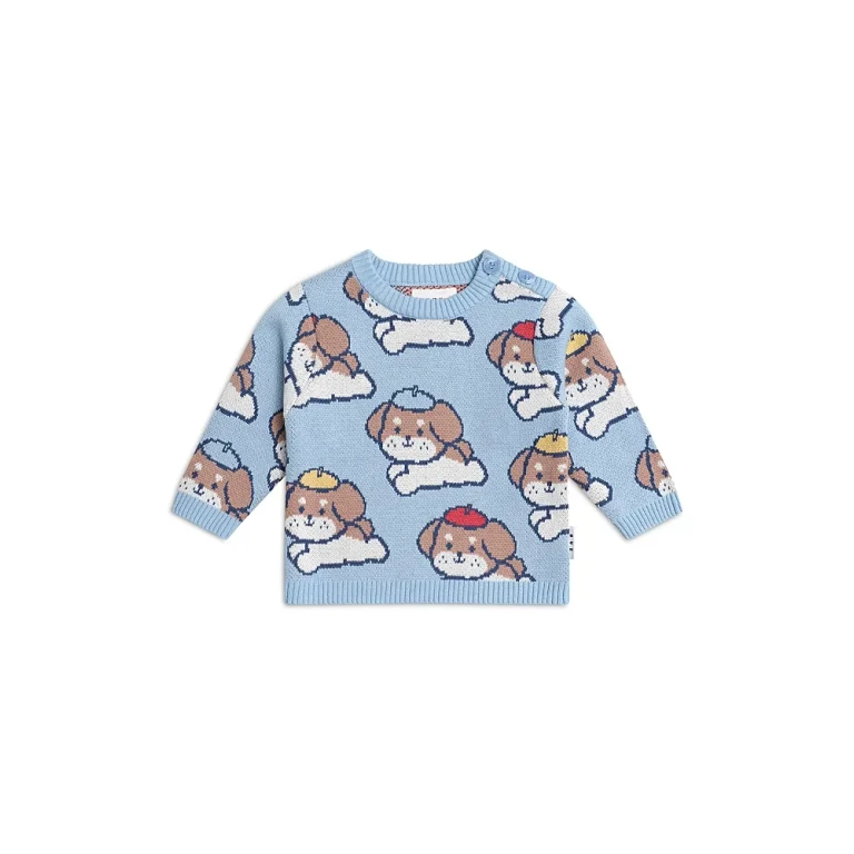 Huxbaby Boys' Parisian Painter Pup Knit Pullover Sweater - Baby, Little Kid
